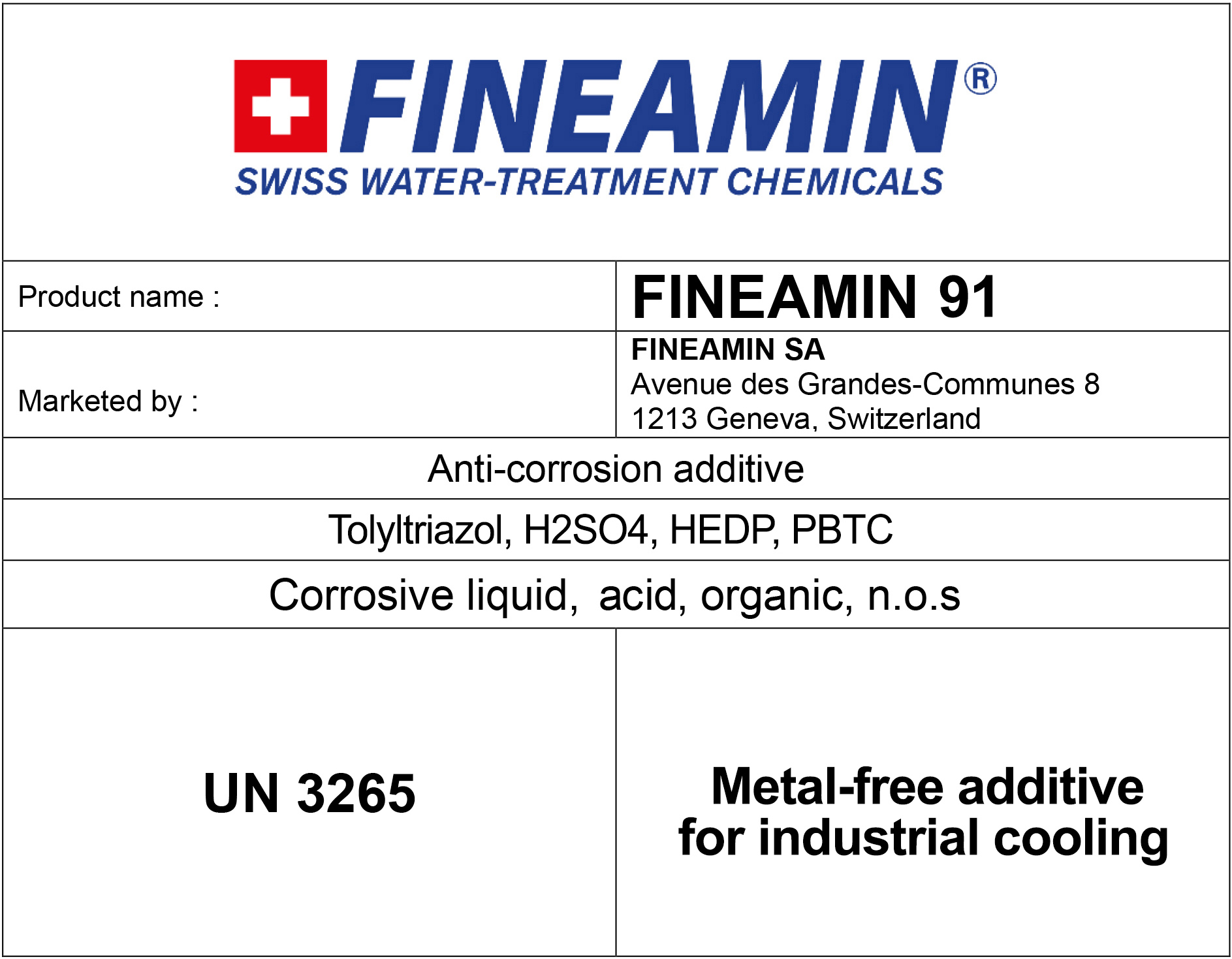 Fineamin water additive for cooling systems